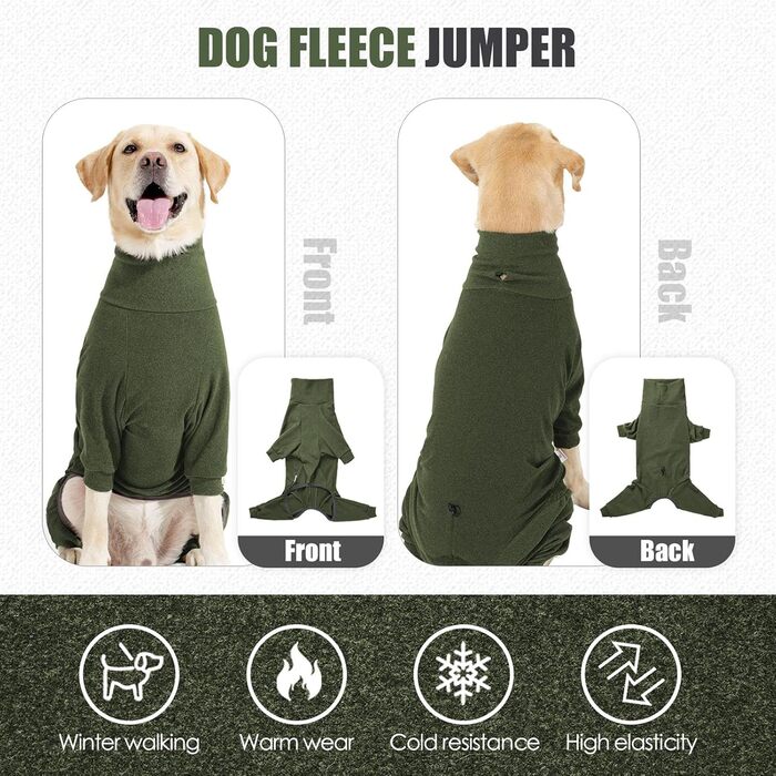 Теплий зимовий одяг для собак LIANZIMAU: флісовий теплий костюм з ніжками для малих, середніх та великих собак, зелений, розмір M