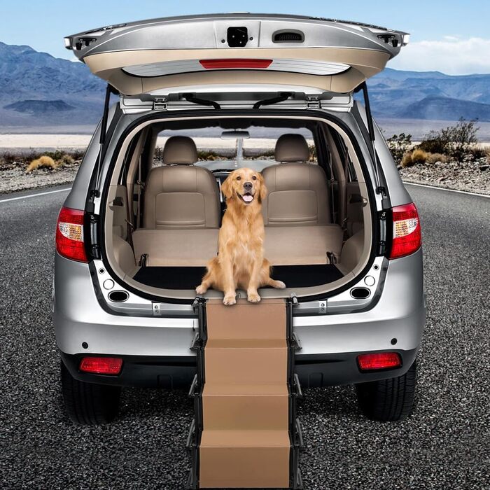 Сходинки для собак - 4 сходинки, портативна пандус для автомобіля, дивана або ліжка, антиковзаюча, вантажопідйомність до 75 кг (Коричневий)