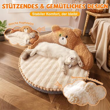 ALLSOPETS Крісло-лежанка для котів, пухнасте, тепле, кругле, для дому, знімний, пральний, для котів, кошенят та маленьких собак (Мокко Браун)