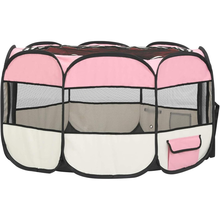 Тідярд Розкладний вольєр для цуценят з переносною сумкою, рожевий, 110x110x58 см