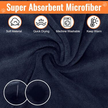 Рушник для собак Hezzuv: ультрапоглинаючий, з мікрофібри, для сушіння після снігу, м'який, двошаровий, для цуценят та дорослих, синій (S)