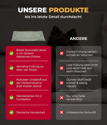 Килимок для собак HS-Hundebett® з флісовою підкладкою, XS (45x65 см) – Практичний, зручний, миючий, двосторонній – М'яка ковдра для собак – Комфортний відпочинок – Зелений, виготовлено в Німеччині, 45x65 см