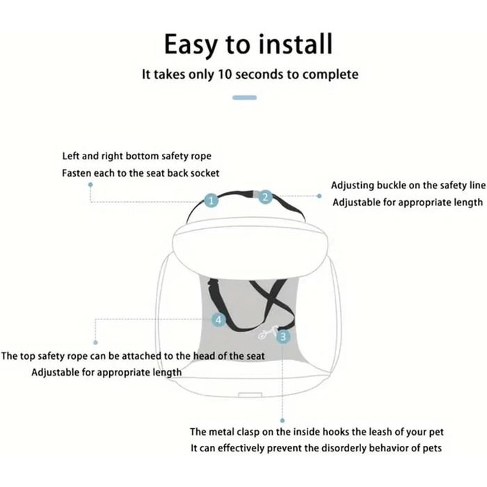 Автокрісло для собак, лежанка для собак у машину, автолежанка для тварин, автокошик для собак, автокрісло для маленьких, середніх та великих собак, сірий колір, розмір M