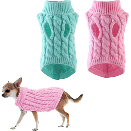 2 шт. Пуловер для собак - теплий зимовий вовняний пуловер з коміром-горловиною для маленьких собак, зручний в'язаний одяг для такс та цуценят, в'язаний пуловер для маленьких порід собак, для дому та вулиці, синій/рожевий