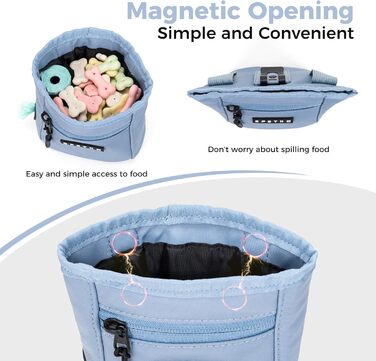 Сумка для ласощів для собак з металевим кліпом для пояса, міцна застібка-магніт, велика місткість, диспенсер для пакетів для вигулу (Світло-блакитний)