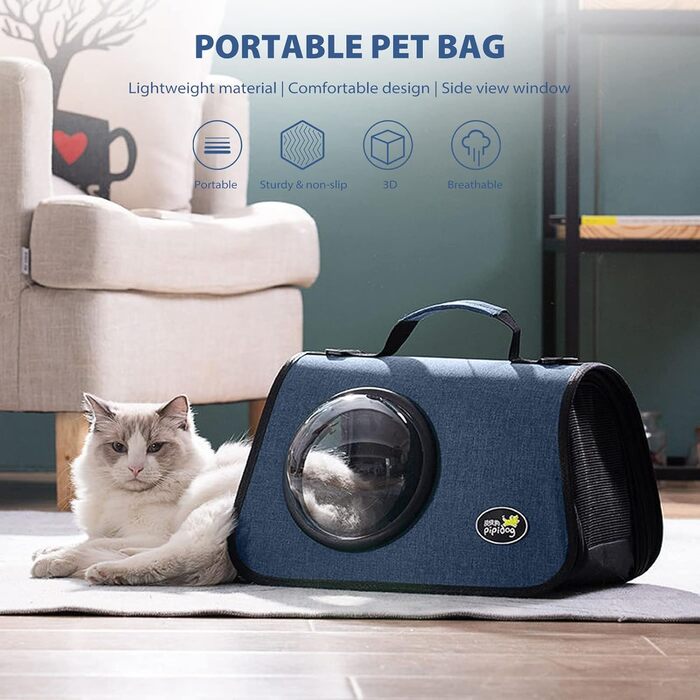 Транспортна сумка для кота/собаки PETCUTE, 41 x 25 x 27 см, складана, з вентиляційними отворами, підходить для середніх котів та маленьких собак, схвалена авіакомпаніями, темно-зелений (темно-синій)