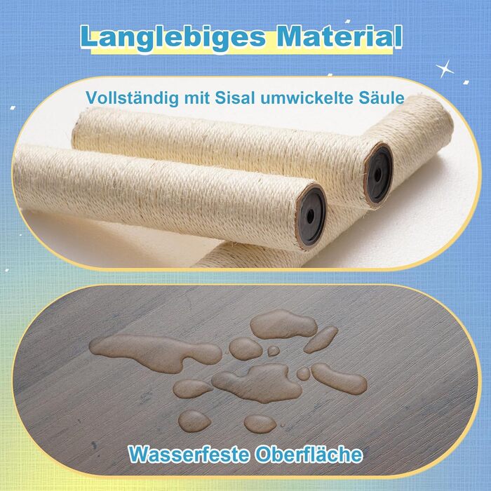 Дерев'яний кігтетопор Hey-brother Holz Kratzbaum 184см для великих котів, багатоярусний, зі стійкою платформою, кошиком, будиночком, щіткою та драбиною (Gris Vintage)