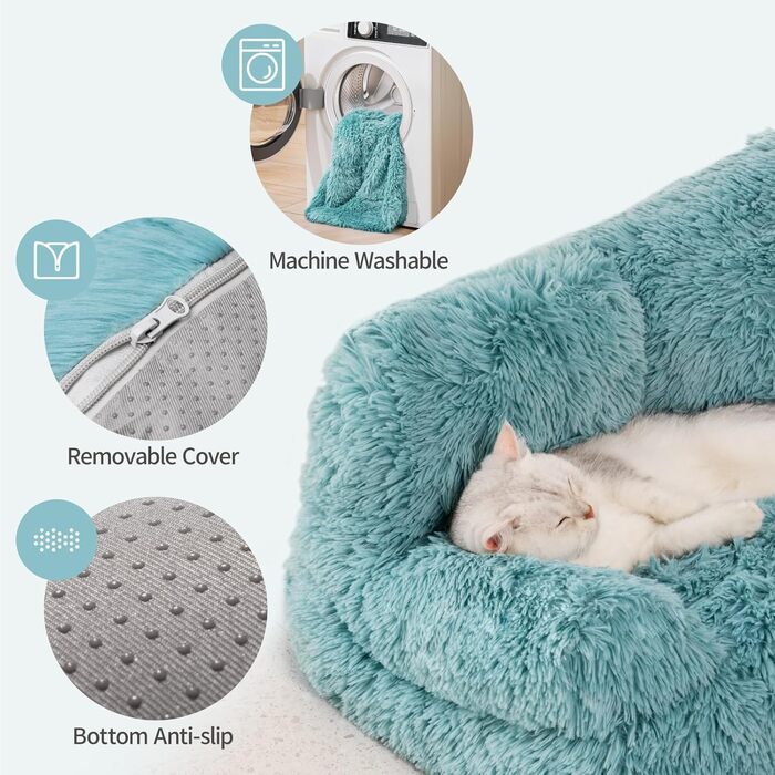 MEWOOFUN Стильне ліжко-диван для котів і собак, плюшеве, 76x45 см, знімний і праний, синє