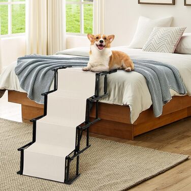 Сходинки для собак - 4 сходинки, портативна рамка для собак у машину, диван або ліжко, антиковзаюча, вантажопідйомність до 75 кг (Бежевий)