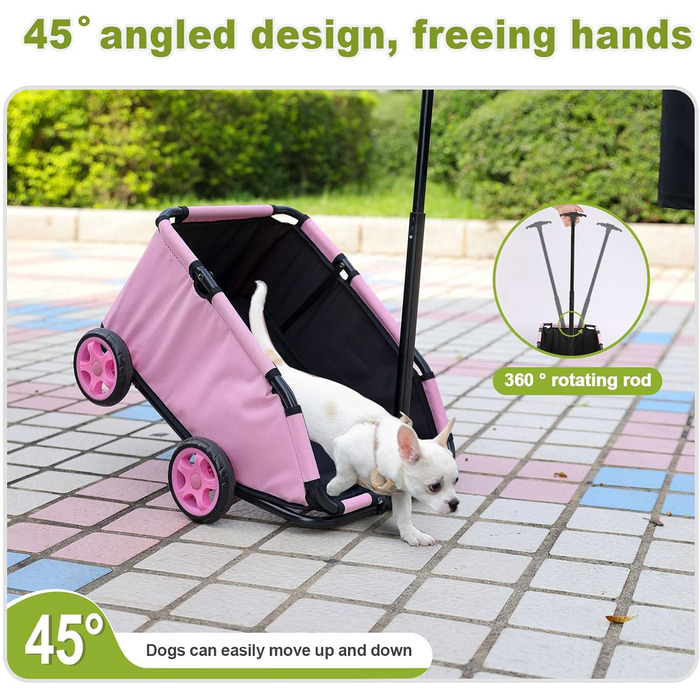 Міні-візок для маленьких тварин, складний багатофункціональний візок для покупок з висувною ручкою, для прогулянок на вулиці, з вбудованим матрацом та страхувальним тросом, з кишенькою для зберігання (Рожевий)