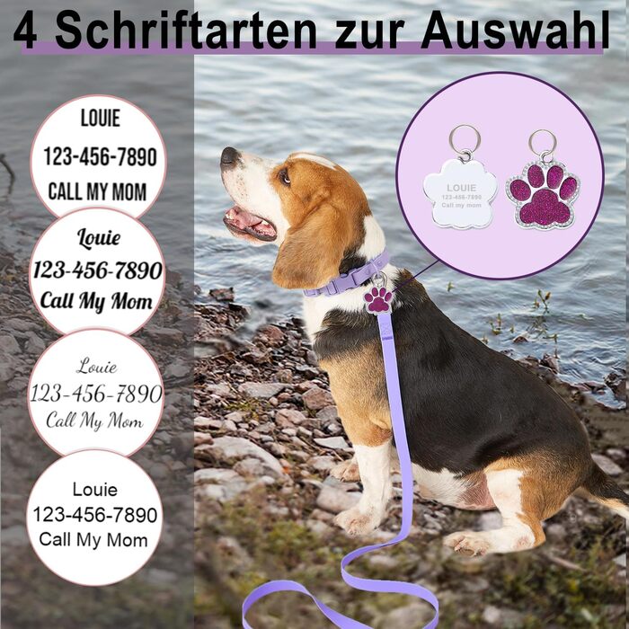 Персоналізоване собаче нашийник з металевою застібкою, з іменем та номером телефону. Регульовані розміри для великих та середніх собак (Collar 07)