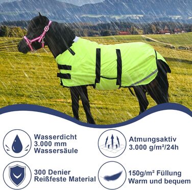 Gallopoff Зимова попона для поні, 300D, 150 г/м², водонепроникна, дихаюча, для поні, лошат, міні- та карликових коней, жовта, 65-75 см