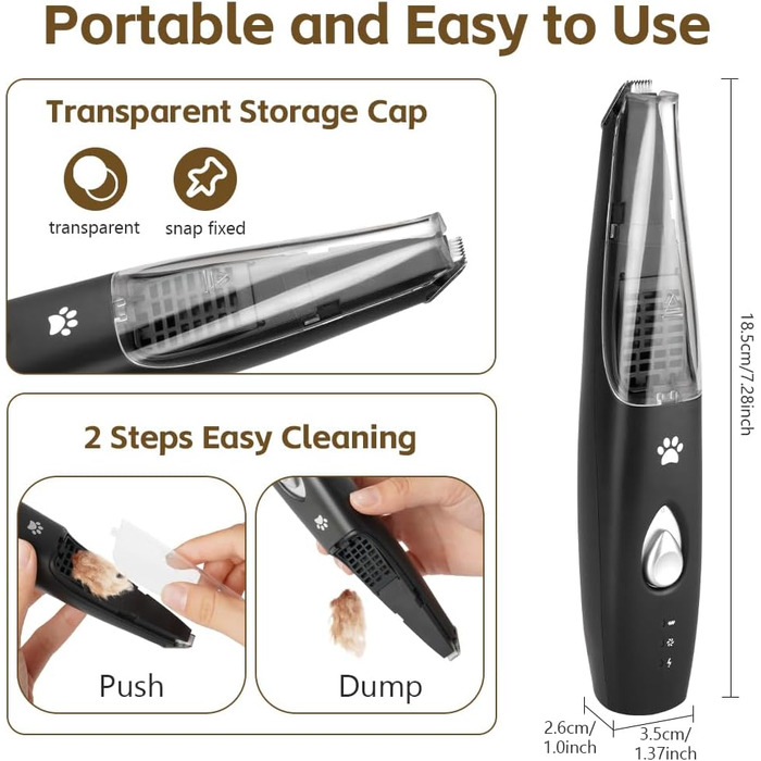 Триммер для собак OFFCUP: Безшумна машинка для стрижки з пилососом, для догляду за лапами, обличчям та вухами. Підходить для собак та котів. Акумуляторний триммер для домашнього грумінгу.