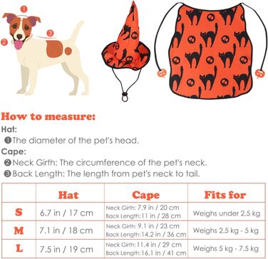 Костюм для собак на Хелловін POPETPOP – костюм чарівника для домашніх тварин, мантия з капелюшком відьми, для цуценят та котів, костюм на Хелловін