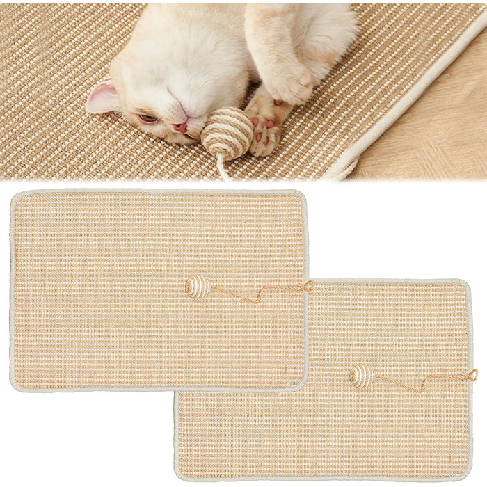 Килимок для дряпання котів, 2 шт., 60 x 40 см, сизаль, з дзвіночком, захист від подряпин