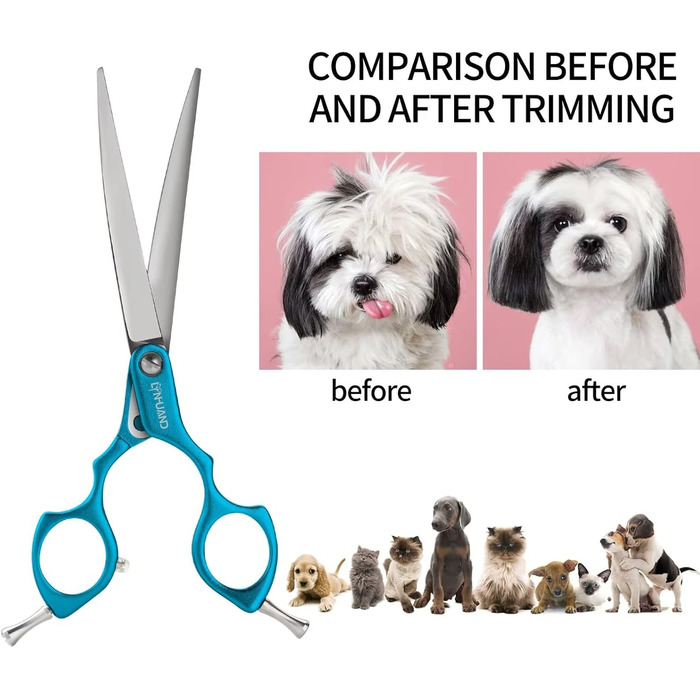 Професійна вигнута ножиця для грумінгу собак 16,5 см, 440C, нержавіюча сталь, легкий алюмінієвий руків'я (вигнута, блакитна)