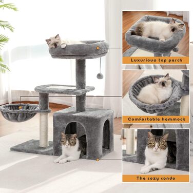 PAWZ Road Когтеточка для маленьких котів, м'який плюшевий котячий будиночок з глибоким гамаком і стовпчиком із сизалю для кошенят