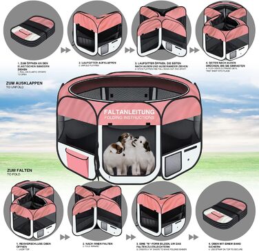 Вольєр для цуценят і дрібних тварин XXL All Pets United, для дому та вулиці, рожевий