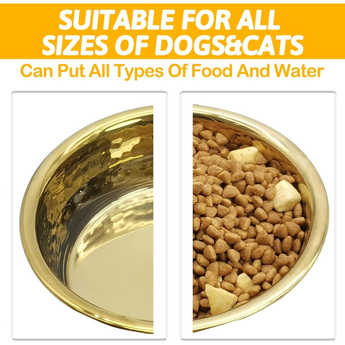 Набір з 3 преміум мисок для собак та котів Kathson з нержавіючої сталі, молоткова обробка, потовщене метал, діаметр 22,1 см, для собак та котів різних розмірів, можна складати, миються в посудомийній машині