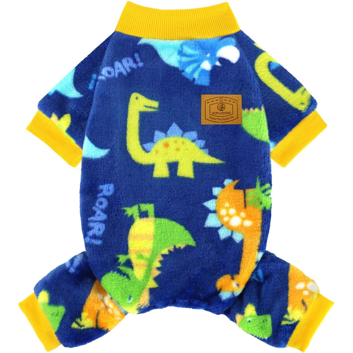 Піжама для собак XPUDAC, фліс, теплий зимовий костюм для собак, дівчаток та хлопчиків, розмір S, блакитний динозавр