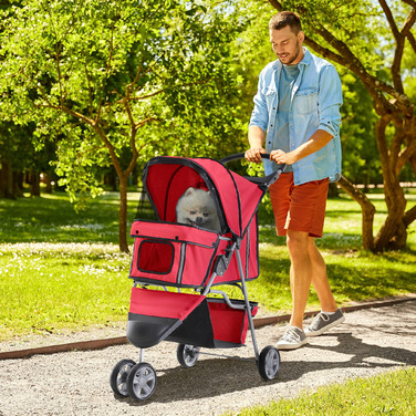 PawHut Dog Buggy Multicolor Dog Buggy для прогулянок, легкий і складний, для собак і кішок, червоний