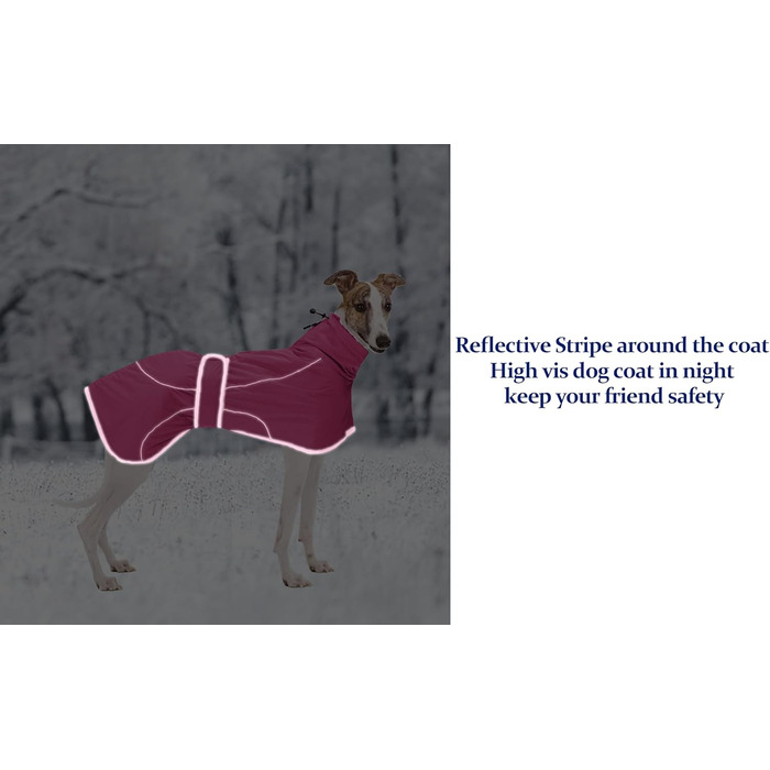 MOREZI Зимовий теплий одяг для собак, куртка для Віппета з флісовою підкладкою, водонепроникна куртка для собак з регульованими ремінцями та світловідбиваючими елементами - Розмір L (довжина спини 61-64 см), Рожевий