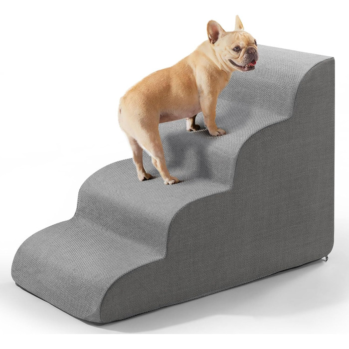 Сходинки для собак Gimars: широкі, міцні, з антиковзким покриттям, для малих та середніх собак, 4 сходинки, сірий колір, знімний чохол