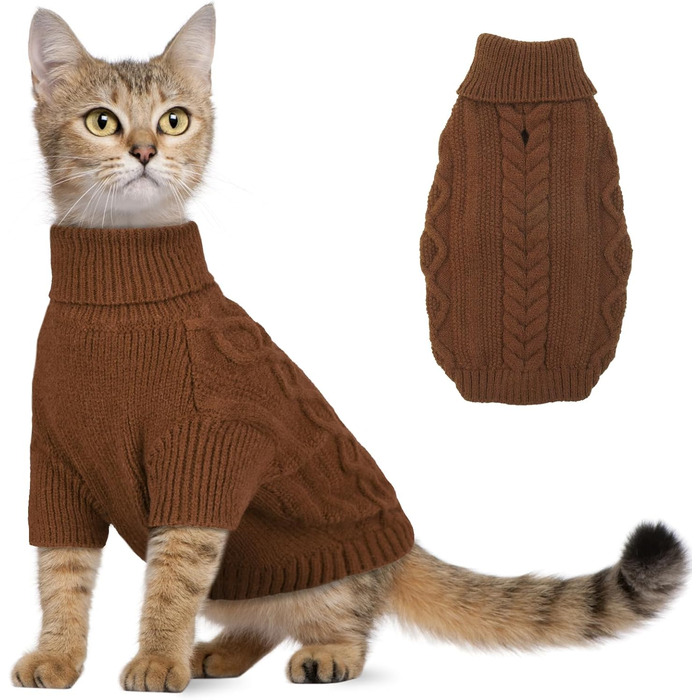 Пуловер для кота та собаки Hjumarayan, теплий, з отвором для повідка, розмір S (Kaffee)