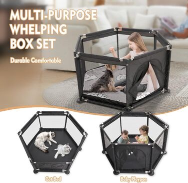 Кінь-вольєр для цуценят шестигранний, 122x65 см, чорний. Ідеально для великих та маленьких порід. Аксесуари для цуценят.