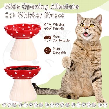 Підвищений годівниця для котів Teenyyou з кераміки, 2 шт., для котів з вусами, широка миска для їжі та води, червоний колір