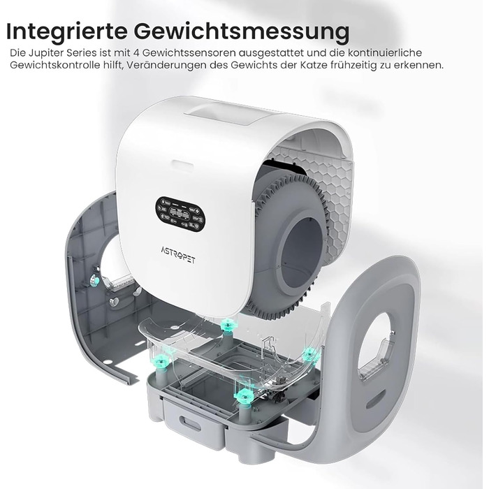 Автоматичний лоток для котів AstroPet 101L з самоочищенням, килимком, керуванням через додаток, великий XXL, для кількох котів, з двома входами, UV-стерилізація, дезодорація негативними іонами кисню, сірий