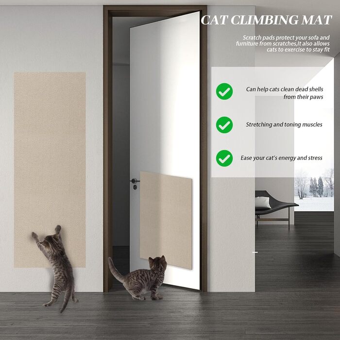 Килимок для дряпання котів, 200x40 см, бежевий. Килимок для стіни, килимок для котів, бежевий