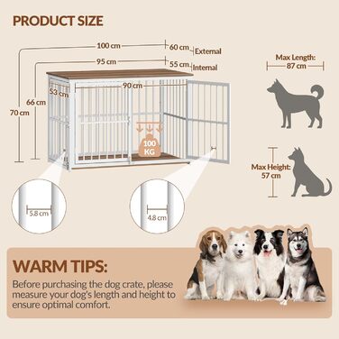 Будиночок для собаки 100x60x70 см, дерев'яний, з 3 дверима, вінтажний коричнево-білий, для середніх та великих порід