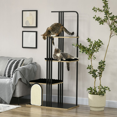 PawHut Cat Tree 170см Велике котяче дерево з подушкою, дошка для кігтеточок, 3 платформи, сталеві меблі для кішок у чорному кольорі| Аосом