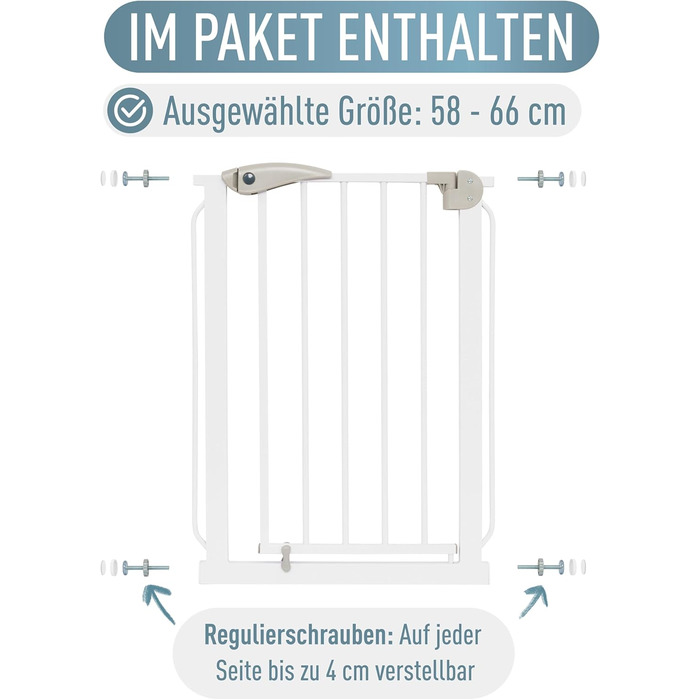 Захист для сходів IB STYLE для дітей - сітка для сходів, захист від собак, автоматичне закриття, без свердління, білий, 58-66 см