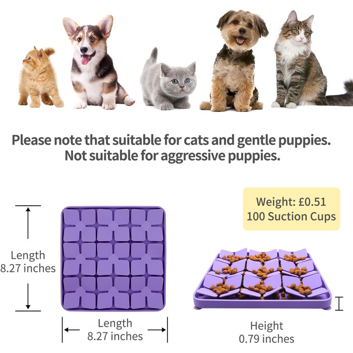 Килимок для повільного годування Hund & Katze Bowite з силікону для котів та маленьких собак, фіолетовий