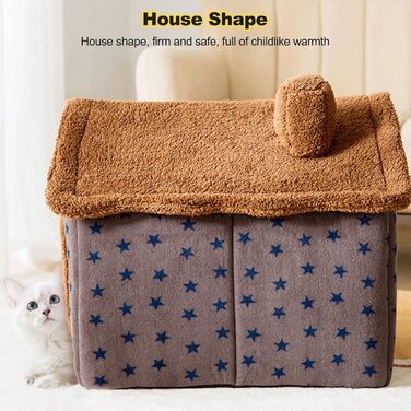 Кігтеточка-будиночок для котів Galatée, зручне ліжко для собак, миється, коричнева зі зірками (M)