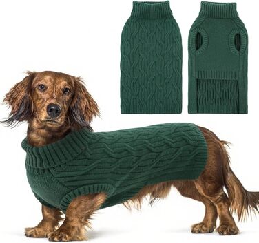 Светр для собак Queenore, в'язаний водолазка для джек-расселів, коргі, бульдогів (L, зелений)