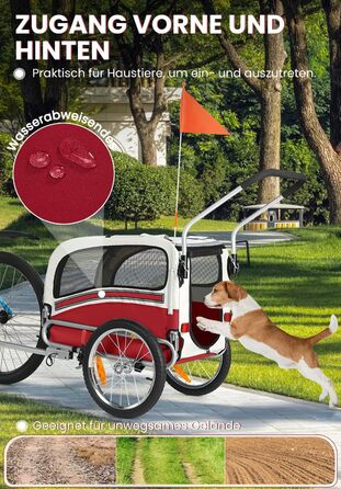 SEPNINE® Причеп для собак на велосипед, 2-в-1, для тварин до 30 кг, червоний