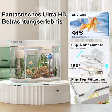 Акваріум Vehipa Nano 9L з підсвічуванням, зволожувачем, фільтром та циркуляцією води (білий)