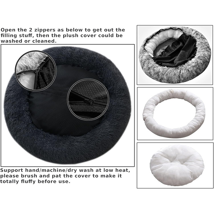 Крісло-гніздо для собак XXXL, кругле, знімний, пральний чохол, антистрес, штучне хутро, м'яке, комфортне, пухнасте ліжко для тварин (115см, Темно-Сірий)