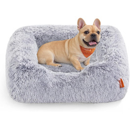 Ліжко для собак Feandrea, м'яке лежання, корзина для собак, 71 x 55 x 18 см, з підвищеними бортиками, знімний чохол, що легко переться, антиковзаюче покриття, Ombré-Сірий PGW271G01 M