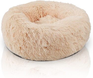 DEFACTO Лежанка для собак, м'який лежак для тварин з льонова текстури, лежанка-кошик, підняті бортики, неслизьке дно, діаметр (L - 70x70 см, Бежевий)