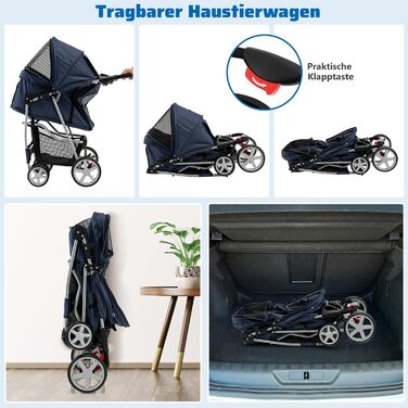 Собачий візок SOARS для собак та котів до 15 кг, складний, з сіткою, тримачем для напоїв та кошиком для зберігання, блакитний