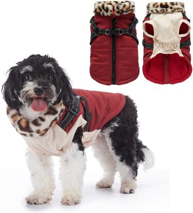 Зимова куртка для собак з інтегрованим нашийником, водо- та вітронепроникна, теплий одяг для цуценят та собак малих та середніх порід для активного відпочинку на відкритому повітрі (червона, S)