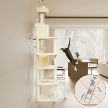 Двоповерховий котячий будиночок Vounot XXL (215 см), котячий комплекс з гамаком, корзиною та шматочками для дряпання, сірий та бежевий