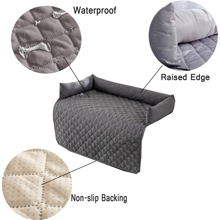 Захисний чохол для собачого дивана, водовідштовхувальний, для середніх та великих собак та котів, заспокійлива підстилка з піднятим бортиком, легко чиститься (75 x 120 см, світло-сірий)
