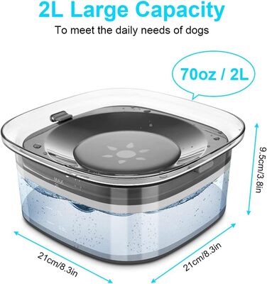 Миска для води для собак, 2 л, повільна годівниця, миска-поїльник без облизування, водонепроникна, для подорожей, прозора