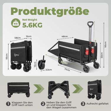 Складаний вагончик Bollerwagen 120L з дашком, 120кг, для пляжу, кемпінгу, собак, покупок та транспортування