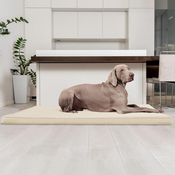 Ортопедичний лежак для собак Tierlando Carlos - лежанка з віскоеластичної піни, штучна шкіра, розмір L (100x80 см), колір кремовий